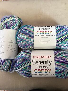 Premier Serenity Chunky Candy Yarn - Teal, Purple, White